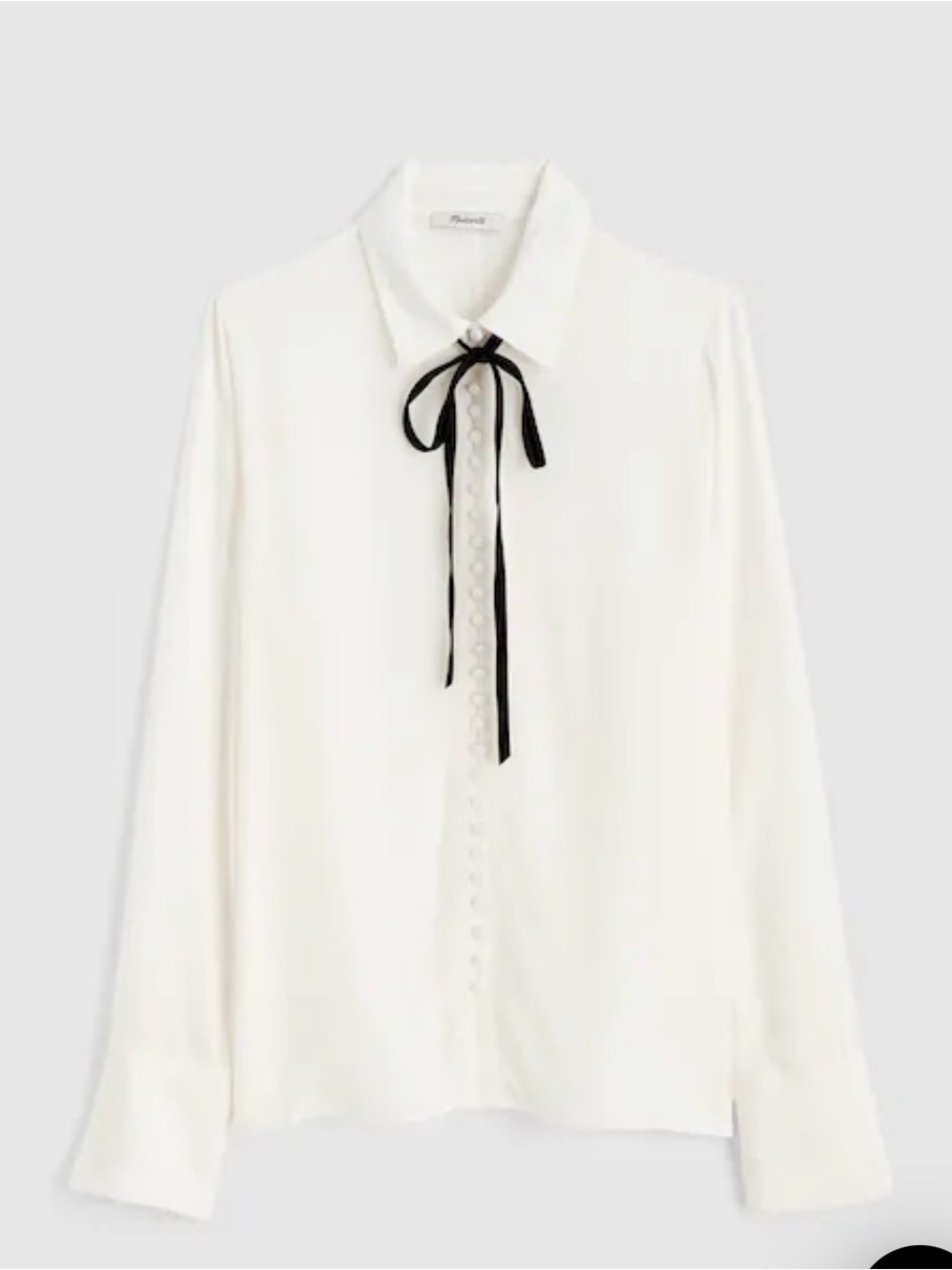 Madewell Necktie Button-Up Top Shirt Blouse Black Tie White Sz XXS $128 NY348